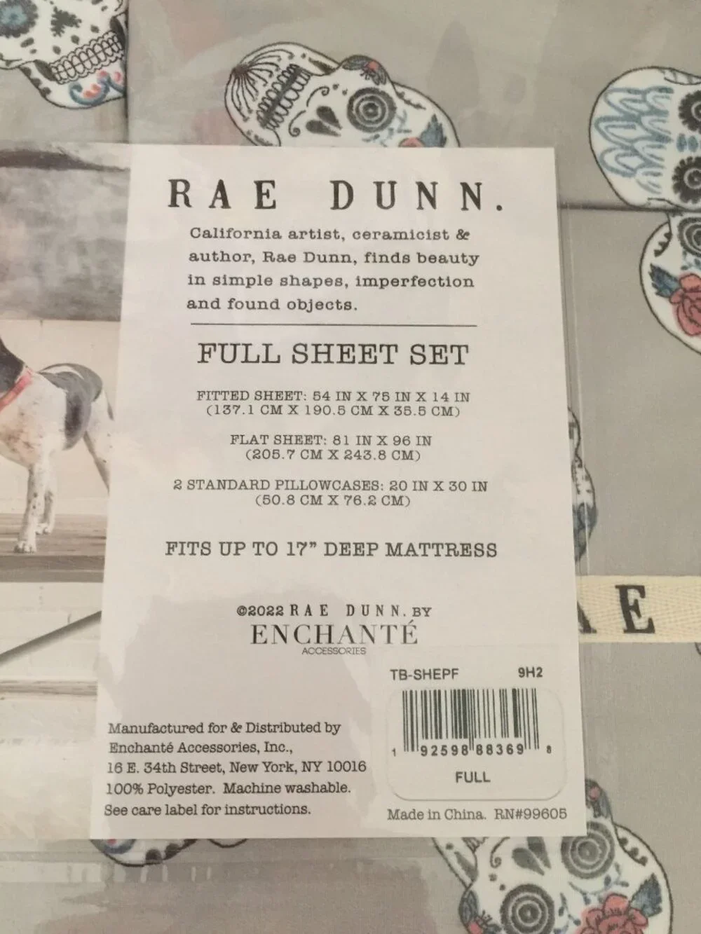 Rae Dunn Sugar Skull Full Size Sheet Set 100% Polyester Gray
